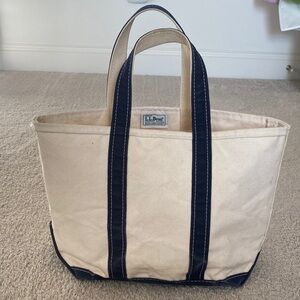 L.L. Bean Cream Canvas Tote with Navy Handles